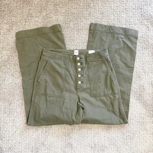 GAP High Rise Wide Leg Button Fly Cargo Pants Olive Green Size 10